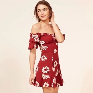 Reformation Diana Off-the-shoulder Mini Dress Women’s Size 4 In Red / White